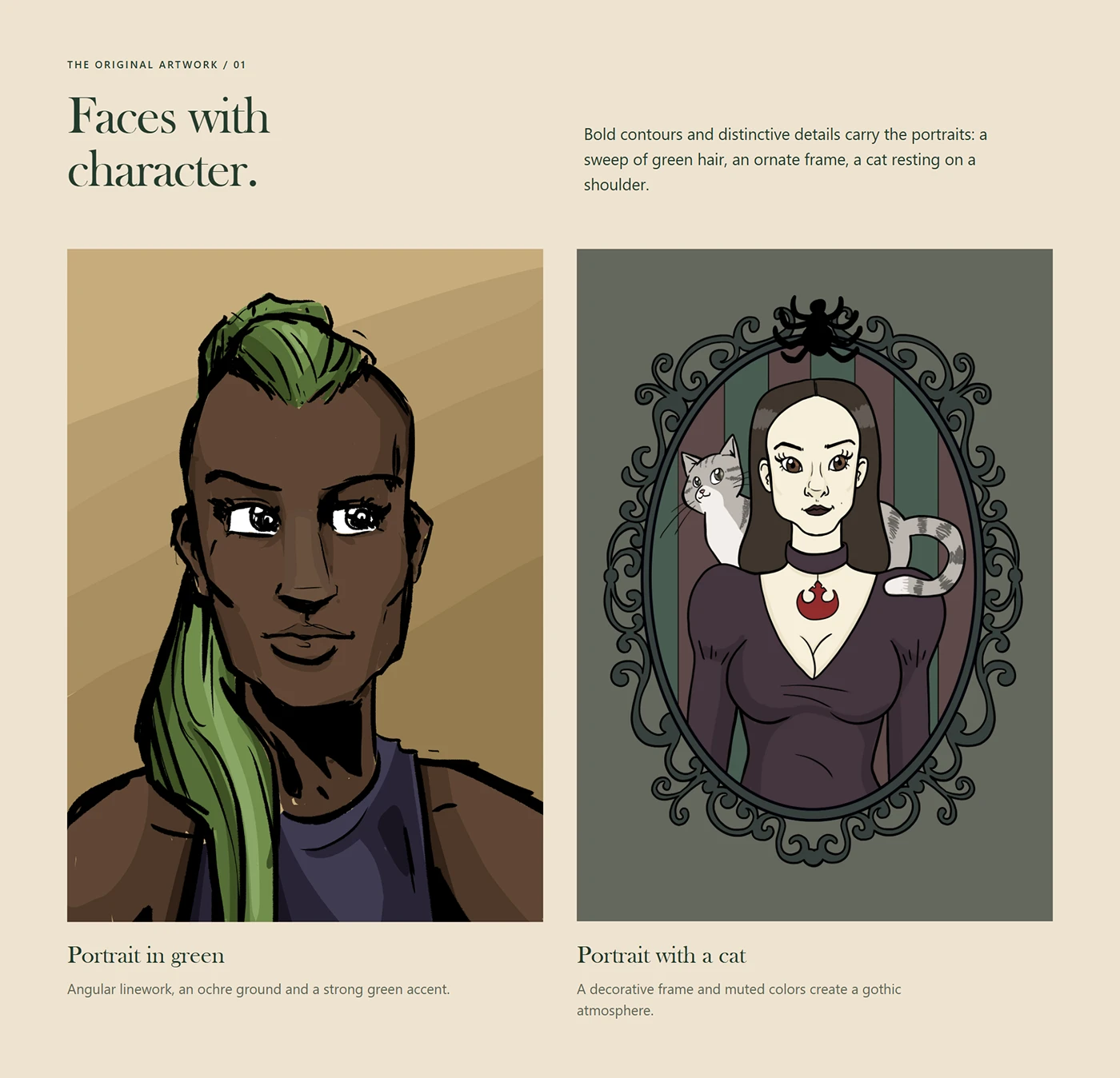 Illustrations — Green-haired and gothic portraits