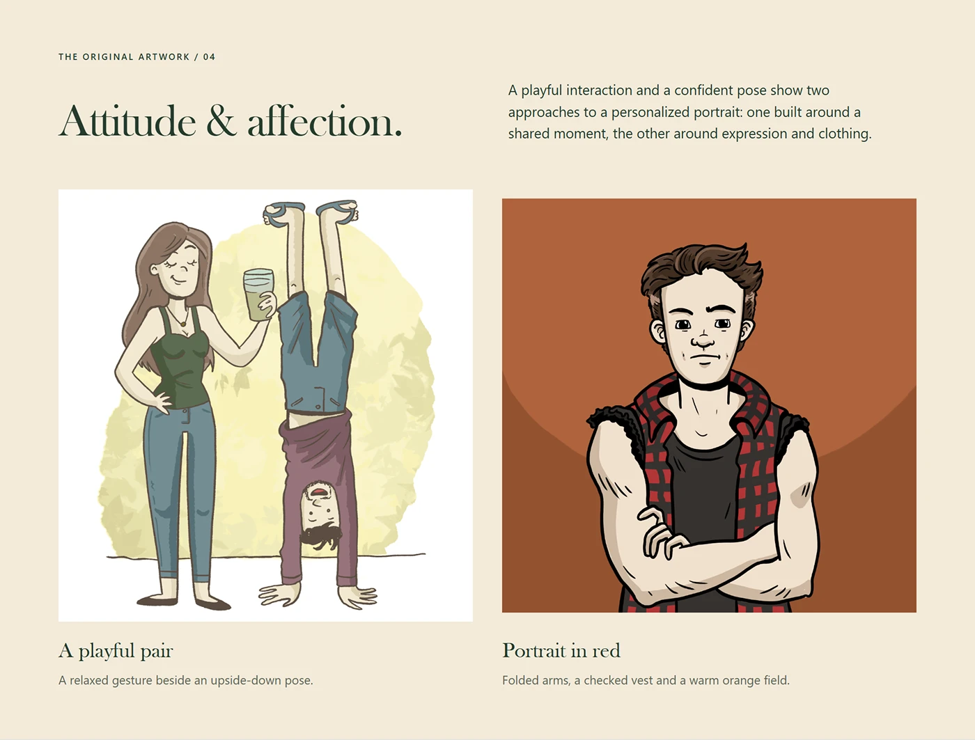 Illustrations — Couple and checked-vest portrait