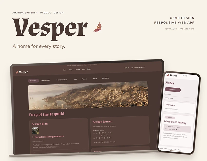 Vesper — desktop and mobile interface design